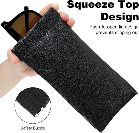 2Pcs Soft Glasses Case, PU Leather Glasses Case Soft Eyeglass Cases for Women Men Squeeze Top Sunglasses Pouch Travel with Cleaning Cloth(Black) in Kuwait