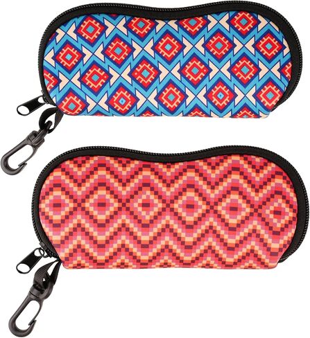 2 Pack Patterned Neoprene Sunglasses Case with Zipper & Clip, Lightweight Boho Eyeglass Pouch for Women & Men in Saudi Arabia