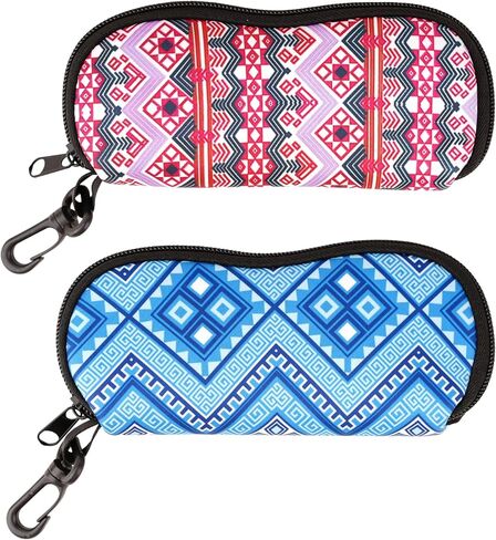 2 Pack Patterned Neoprene Sunglasses Case with Zipper & Clip, Lightweight Boho Eyeglass Pouch for Women & Men in Saudi Arabia