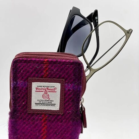 Harris Tweed Double Glasses Sleeve – Wool from Scotland Purple Check Zip Case 6.49" x 3.14" x 1.37" in Saudi Arabia