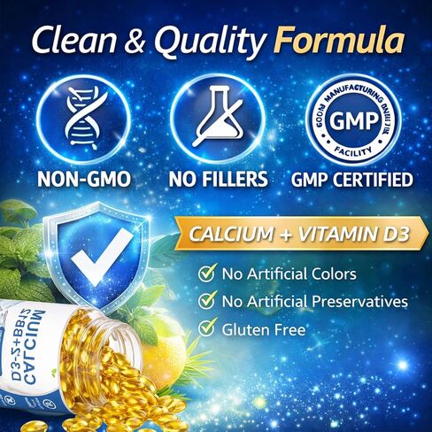 Calcio D3 K2 B12 Softgels, Calcium 2000mg with d3 & k2, Suplemento de Calcio, Strengthen Bones and Teeth, Boost Energy, Non-GMO, 120 Softgels in Kuwait