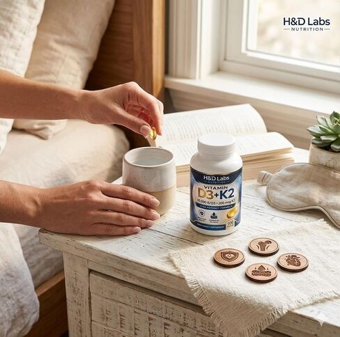 H&D Labs Nutrition Vitamin D3 K2 10000 IU (125mcg) مع MK-7 - دعم عالي الفعالية للعظام والمناعة - 365 كبسولة - مكمل غذائي غير معدّل وراثيًا in Kuwait