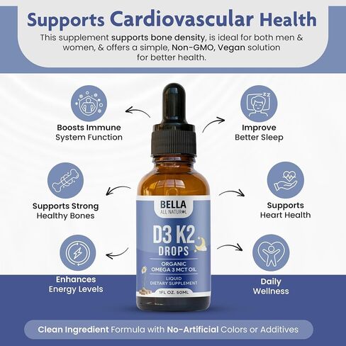 Bella All Natural Vitamin D3 K2 Drops Organic Omega 3 MCT Oil - Evening in Kuwait