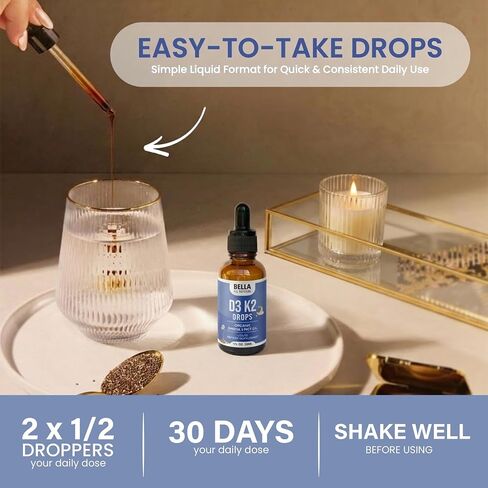 Bella All Natural Vitamin D3 K2 Drops Organic Omega 3 MCT Oil - Evening in Kuwait