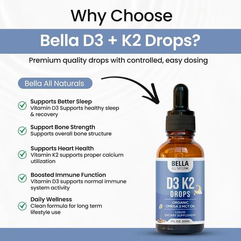 Bella All Natural Vitamin D3 K2 Drops Organic Omega 3 MCT Oil - Evening in Kuwait