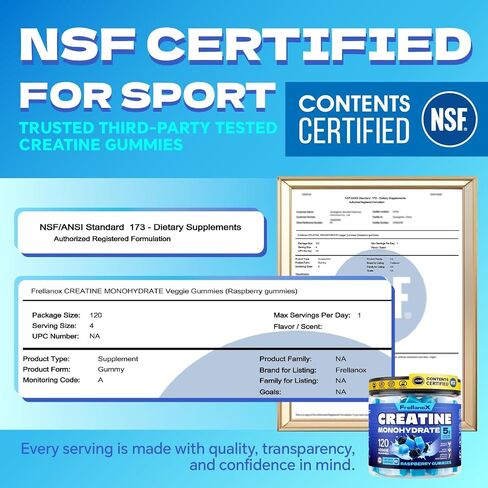 Creatine Monohydrate Gummies 5g for Men & Women - Creatine Gummies NSF Certified, Sugar Free Multi-Ingredient Formula for Muscle Strength & Recovery - Blue Raspberry, 120 Count in Kuwait