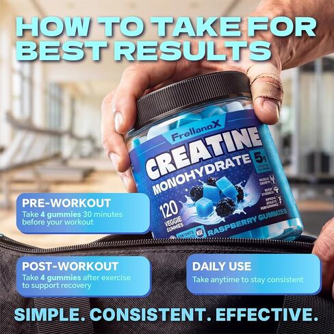 Creatine Monohydrate Gummies 5g for Men & Women - Creatine Gummies NSF Certified, Sugar Free Multi-Ingredient Formula for Muscle Strength & Recovery - Blue Raspberry, 120 Count in Kuwait