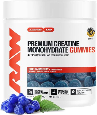 علكات الكرياتين من RAW Nutrition، البطيخ الحامض، 5 جرام كرياتين مونوهيدرات، يدعم القوة والأداء عالي الكثافة، مكمل غذائي قابل للمضغ بدون خلط قبل/بعد التمرين، 120 علكة (30 حصة) in Kuwait