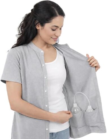 USBD Post Mastectomy Shirt Drain Pockets Band Collar Button Up Soft Tops Double Mastectomy Clothing in Saudi Arabia