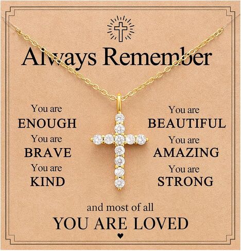 Eryuor Always Remember You Are Loved - 14K Gold Cubic Zirconia Cross Necklace Religious Christian Gifts for Girls Women Teens in Saudi Arabia