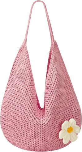 Premillow Crochet Beach Bags for Women, Summer Beach Tote Bag, Mesh Cute Beach Purse, Aesthetic Knit Bag Handbag Shoulder Bag in Saudi Arabia