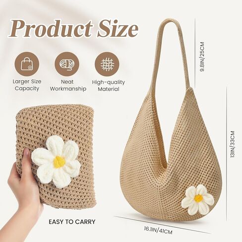 Premillow Crochet Beach Bags for Women, Summer Beach Tote Bag, Mesh Cute Beach Purse, Aesthetic Knit Bag Handbag Shoulder Bag in Saudi Arabia