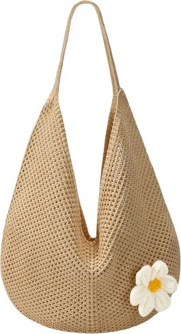 Premillow Crochet Beach Bags for Women, Summer Beach Tote Bag, Mesh Cute Beach Purse, Aesthetic Knit Bag Handbag Shoulder Bag in Saudi Arabia