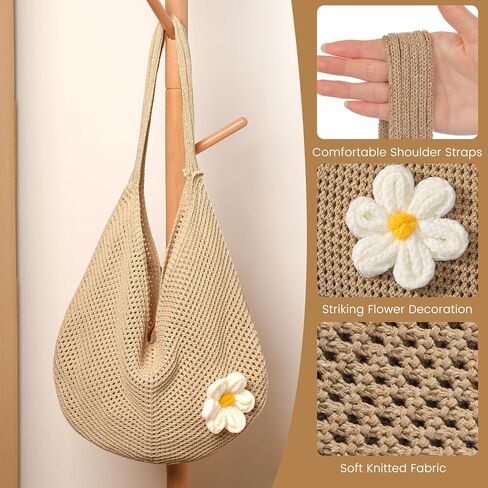 Premillow Crochet Beach Bags for Women, Summer Beach Tote Bag, Mesh Cute Beach Purse, Aesthetic Knit Bag Handbag Shoulder Bag in Saudi Arabia