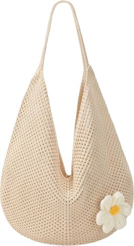 Premillow Crochet Beach Bags for Women, Summer Beach Tote Bag, Mesh Cute Beach Purse, Aesthetic Knit Bag Handbag Shoulder Bag in Saudi Arabia