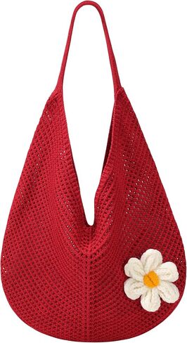 Premillow Crochet Beach Bags for Women, Summer Beach Tote Bag, Mesh Cute Beach Purse, Aesthetic Knit Bag Handbag Shoulder Bag in Saudi Arabia