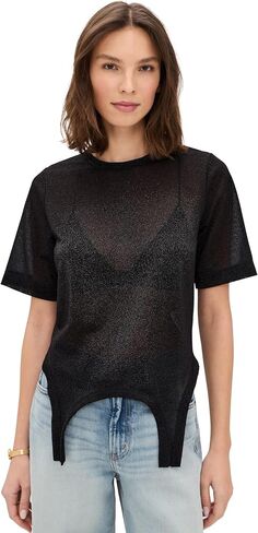 Women's Short Sleeve Metallic Faux Bodysuit Top in Saudi Arabia