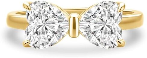 2.0 Carat Moissanite Bow Engagement Ring, 14K Thick Gold Plated 925 Sterling Silver, Two D-Color Heart Shaped Gemstone, Trendy Wedding Promise Ring for Women in Saudi Arabia