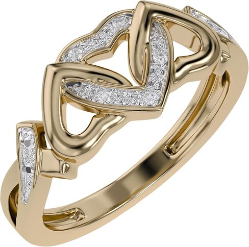 Jewel Zone US White Natural Diamond Triple Heart Promise Ring in 14k Gold Over Sterling Silver (0.03 Ct) in Kuwait
