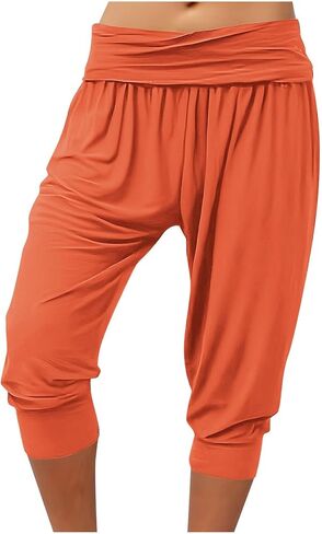 Capri Pants for Women, Stretch Fitted Cropped Joggers Elastic Waist Sweatpants for Casual Lounging Workout Gym in Saudi Arabia