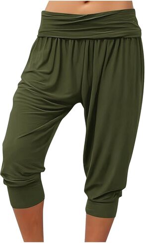 Capri Pants for Women, Stretch Fitted Cropped Joggers Elastic Waist Sweatpants for Casual Lounging Workout Gym in Saudi Arabia