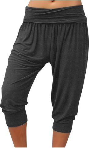 Capri Pants for Women, Stretch Fitted Cropped Joggers Elastic Waist Sweatpants for Casual Lounging Workout Gym in Saudi Arabia