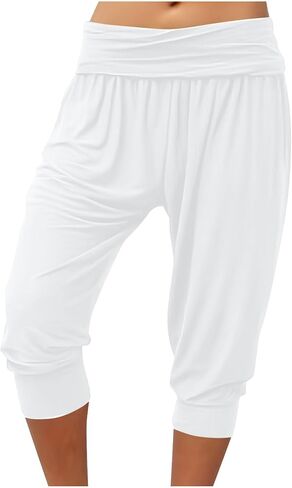 Capri Pants for Women, Stretch Fitted Cropped Joggers Elastic Waist Sweatpants for Casual Lounging Workout Gym in Saudi Arabia