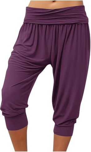 Capri Pants for Women, Stretch Fitted Cropped Joggers Elastic Waist Sweatpants for Casual Lounging Workout Gym in Saudi Arabia