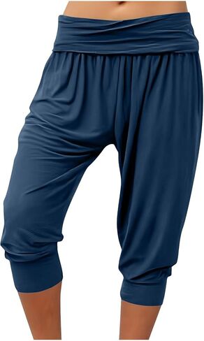 Capri Pants for Women, Stretch Fitted Cropped Joggers Elastic Waist Sweatpants for Casual Lounging Workout Gym in Saudi Arabia