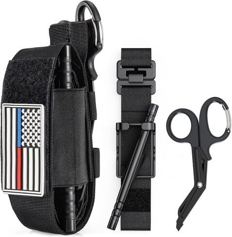 Qen Tourniquet for Severe Bleeding Control, Gear for First Aid Kits and Tourniquet Kits, Suitable for Emergencies, One-Handed Operation Includes a Storage Bag and Scissors in Saudi Arabia