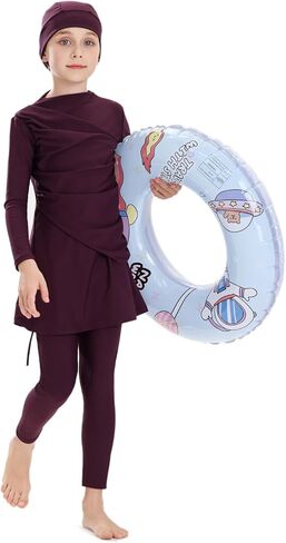 IDOPIP Muslim Swimsuits for Girls Modest Swimwear Burkini Full Cover Rash Guard Top Pants Set with Hijab Islamic Bathing Suit in Saudi Arabia