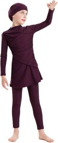 IDOPIP Muslim Swimsuits for Girls Modest Swimwear Burkini Full Cover Rash Guard Top Pants Set with Hijab Islamic Bathing Suit in Saudi Arabia