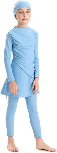IDOPIP Muslim Swimsuits for Girls Modest Swimwear Burkini Full Cover Rash Guard Top Pants Set with Hijab Islamic Bathing Suit in Saudi Arabia