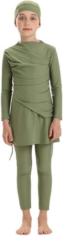 IDOPIP Muslim Swimsuits for Girls Modest Swimwear Burkini Full Cover Rash Guard Top Pants Set with Hijab Islamic Bathing Suit in Saudi Arabia