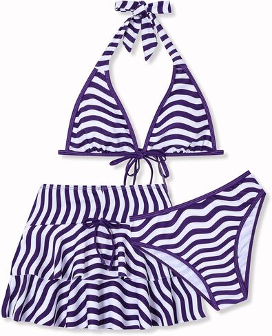 Girls Swimsuit 3 Piece Bathing Suit Halter Neck Ruffled Skirt Bikini Sets Summer Beach Swimwear Size 10-17Y in Saudi Arabia