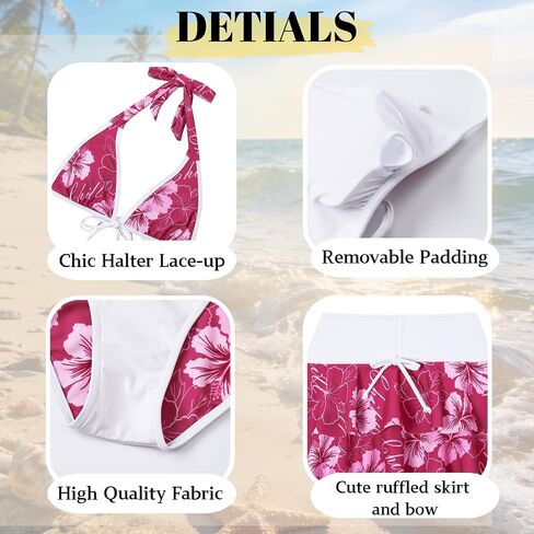 Girls Swimsuit 3 Piece Bathing Suit Halter Neck Ruffled Skirt Bikini Sets Summer Beach Swimwear Size 10-17Y in Saudi Arabia