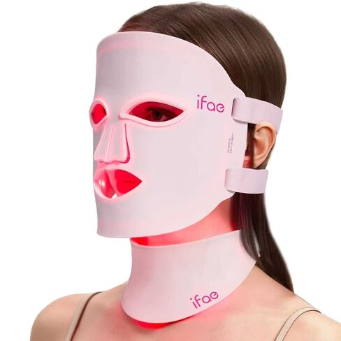 IFAE Red Light Therapy for Face and Neck, Red Light Therapy Mask with 850nm Infrared (NIR) Portable Led Face Mask with Eye Protection and Remote for True Anti-Wrinkles Skincare at Home Pink in Saudi Arabia
