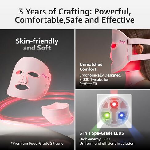 IFAE Red Light Therapy for Face and Neck, Red Light Therapy Mask with 850nm Infrared (NIR) Portable Led Face Mask with Eye Protection and Remote for True Anti-Wrinkles Skincare at Home Pink in Saudi Arabia