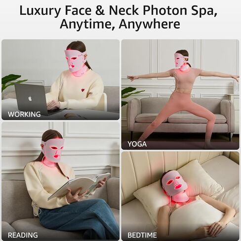 IFAE Red Light Therapy for Face and Neck, Red Light Therapy Mask with 850nm Infrared (NIR) Portable Led Face Mask with Eye Protection and Remote for True Anti-Wrinkles Skincare at Home Pink in Saudi Arabia