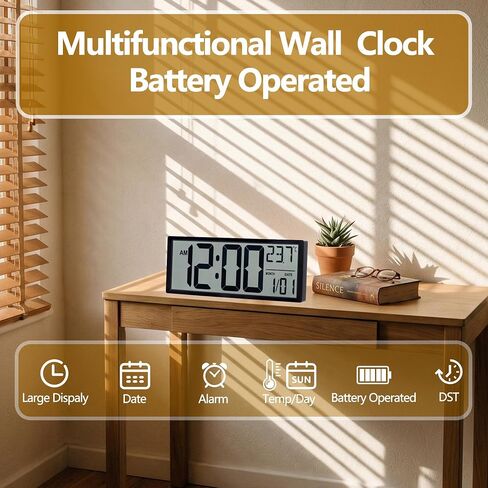 Maxstar Large Digital Wall Clock, 16" Digital Clock Battery Operated with Date and Temperature, 12/24H, Seconds, Alarm, DST, Desktop/Wall Mounted for Home, Office, Bedroom in Saudi Arabia