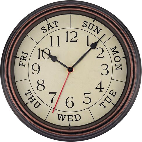 Foxtop Day of The Week Wall Clock for Seniors, 14 Inch Classic Silent Day Wall Clock for Office Home, Ideal Retirement Gift for Men & Women (Bronze) in Saudi Arabia