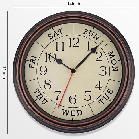 Foxtop Day of The Week Wall Clock for Seniors, 14 Inch Classic Silent Day Wall Clock for Office Home, Ideal Retirement Gift for Men & Women (Bronze) in Saudi Arabia