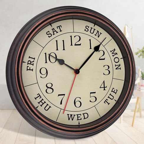Foxtop Day of The Week Wall Clock for Seniors, 14 Inch Classic Silent Day Wall Clock for Office Home, Ideal Retirement Gift for Men & Women (Bronze) in Saudi Arabia