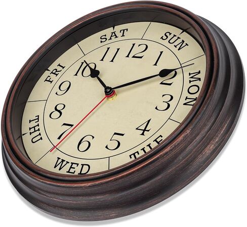 Foxtop Day of The Week Wall Clock for Seniors, 14 Inch Classic Silent Day Wall Clock for Office Home, Ideal Retirement Gift for Men & Women (Bronze) in Saudi Arabia