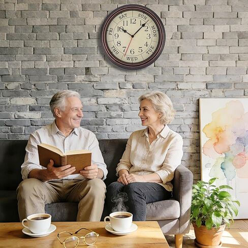 Foxtop Day of The Week Wall Clock for Seniors, 14 Inch Classic Silent Day Wall Clock for Office Home, Ideal Retirement Gift for Men & Women (Bronze) in Saudi Arabia
