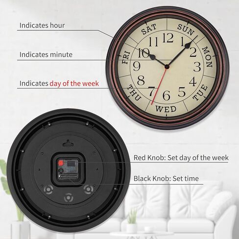 Foxtop Day of The Week Wall Clock for Seniors, 14 Inch Classic Silent Day Wall Clock for Office Home, Ideal Retirement Gift for Men & Women (Bronze) in Saudi Arabia