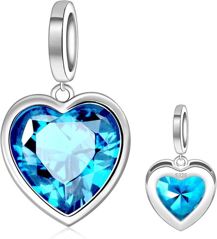 Heart Birthstone Charms for Bracelet - 925 Sterling Silver Birth Stone Bead Charm for Bracelets and Necklaces Birthday Christmas Jewelry Gifts for Women Mother Wife in Saudi Arabia