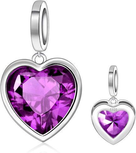 Heart Birthstone Charms for Bracelet - 925 Sterling Silver Birth Stone Bead Charm for Bracelets and Necklaces Birthday Christmas Jewelry Gifts for Women Mother Wife in Saudi Arabia