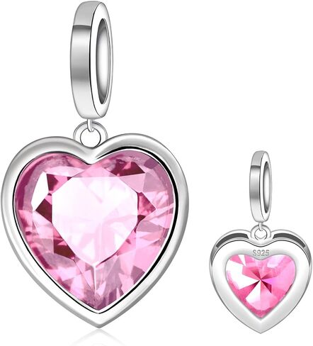 Heart Birthstone Charms for Bracelet - 925 Sterling Silver Birth Stone Bead Charm for Bracelets and Necklaces Birthday Christmas Jewelry Gifts for Women Mother Wife in Saudi Arabia
