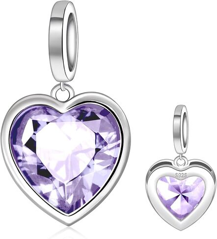Heart Birthstone Charms for Bracelet - 925 Sterling Silver Birth Stone Bead Charm for Bracelets and Necklaces Birthday Christmas Jewelry Gifts for Women Mother Wife in Saudi Arabia